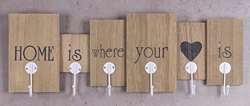 Wandgarderobe aus Holz mit 6 Haken in braun mit Schriftzug – Home is where your heart is – 60x21x5 – Wanddekoration Dekoration Garderobe Wandhaken Wanddeko - 3