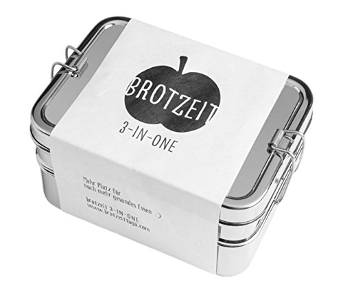 Preisvergleich Produktbild Brotzeit- Lunchbox Brotdose 3in1 Edelstahl fest verschließbar, 14,5x10,5x8cm, Silber
