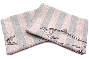 JOWOLLINA 2er-Set: Geschirrtücher Küchenhandtücher Handtücher 47x70 cm Halbleinen Bedruckt (Stripe Herring)