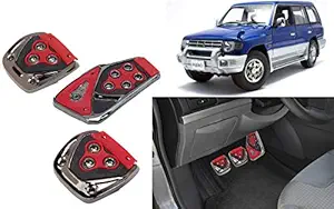Selifaur - 3 Pcs Red Non-Slip Manual Car Pedals kit Pad Covers Set for Pajero