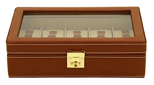 Friedrich|23, Uhrenkasten, Fr 10 Uhren, Echtleder, 29,5 x 18,5 x 8,5 cm, Abschliebar, Glasdeckel, Cordoba, Braun, 26215-3 Friedrich|23, Uhrenkasten, Fr 10 Uhren, Echtleder, 29,5 x 18,5 x 8,5 cm, Abschliebar, Glasdeckel, Cordoba, Braun, 26215-3