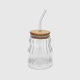 renovon 500ml Bambu Kapaklı Cam Bardak, Cam Pipetli Silikon Kapak Contalı Desenli Sıcak Soğuk İ&ccedil;ecekler Kahve Meyve Suları ve