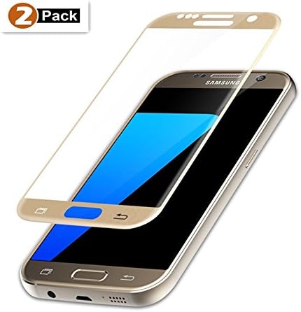 [2 pack ,Full Coverage] Samsung Galaxy S7 Edge Screen Protector, ISKIP Tempered Glass [Lifetime Replacements Warranty] Screen Protector for Galaxy S7edge-Not Glass(Gold)