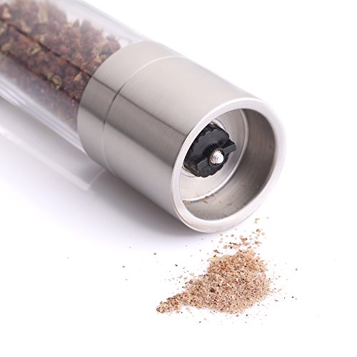 Uten neu 2 in 1 handliche Edelstahl Salzmühle und Pfeffermühle mit verstellbarem Keramikmahlwerk-BPA frei für getrocknete Kräuter… - 2