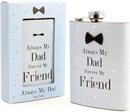 "Always My Dad Forever My Friend" 8 oz Hip Flask Pale Blue 3D Black Bow Tie