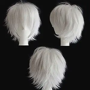S-noilite 2 5 Days Delivery Japanese Anime Cosplay Wigs Synthetic Short?Full Party Costume Wig Laye With Bangs And Cap Halloween Wigs Boy Teens Short White
