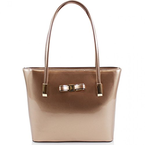 LeahWard® Women's Large Cute Bow Handbags College School Bags For Women Work Holiday Bag (ROSEGOLD PATENT)