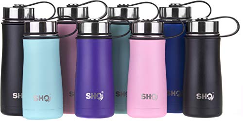 SHO Fortis - doppelwandige Trinkflasche - Isolierflasche aus Edelstahl - Wasserflasche & Trinkglas - 10 Stunden heiß & 20 Stunden kalt - BPA-frei (Jet Black 2.0, 590ml)