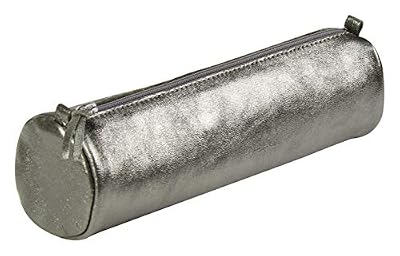 Clairefontaine 8690C - Une trousse cuirisé ronde 22 cm diamètre 5,5 cm en cuir irisé, Graphite