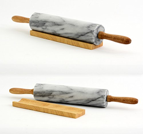 Cbam Teigroller aus weißem Marmor, mit Holzbasis, Horwood Rolling Pin & Stand - 3
