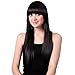 Bigood 65cm Fashion Natural Smooth Party Neat bang Black Long Straight Wig