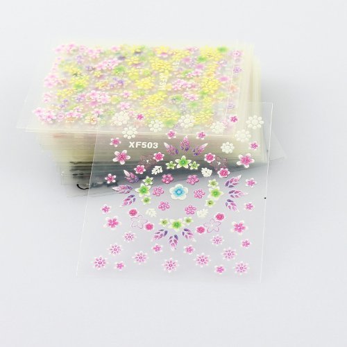YAKO 50 Blatt 3D Nail Decals Tipp Nail Art Sticker Mix Farbe selbstklebende Aufkleber Blumendekoration - 2