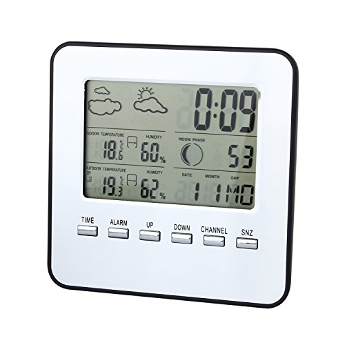 Discoball - Station météo - Thermomètre Calendrier - Intérieur ou extérieur sans fil Digital Date Horloge temps/température/humidité/baromètre/phases de la lune