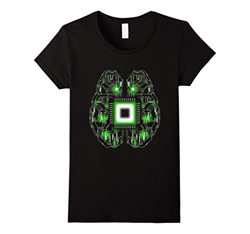 Women's Computer Brain Circuit Board T-Shirt XL Black