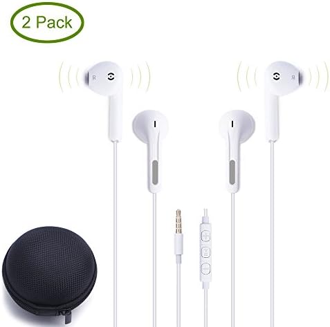 Premium Earphones/Apple Earbuds /3.5mm Headphones With Stereo Mic Remote And EVA Bag Case For Apple iPhone 6s/6/6plus,iPhone SE/5s/5c/5, iPad /iPod and More (2PACK)
