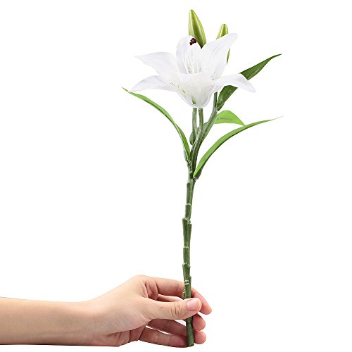 Weiße Lilie Bush künstliche Blume, NNIUK Lily Real Touch Parfüm-Lilien-Blumen-Blumenstrauß-Hochzeit/Graves/Vasen (5 Stück) - 4