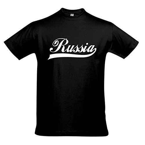 T-Shirt Russland Oldschool Russia LÄNDERSHIRT EM / WM FAN Trikot S-XXL , Deep black – weiß , XL