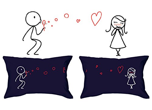 BULLES D'AMOUR (NAVY BLEU) / Love Bubbles (Navy Blue) - Taies d'oreiller pour Lui et pour Elle