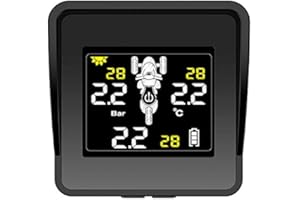 Foemey Sistema de Monitoreo de Presión de Neumáticos sin Solar Monitor de Presión de Neumáticos TPMS para Moto Pantalla LCD 3 Sensores Externos