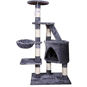 MC Star Árbol para Gato torre de escalada 120cm Gris Estable Rascador con Nidos, Hamaca, Plataformas, Juguete para gatos, Poste De Rascar De Sisal natural, PCT01305