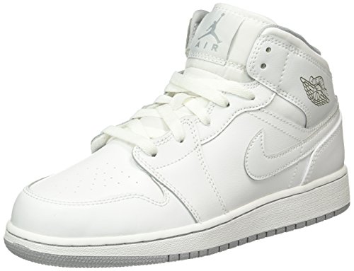 Nike Air Jordan 1 Mid BG, Zapatillas de Deporte para Niños, Blanco/Gris White-Wolf Grey, 36 1/2 EU