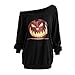 Produktbild Mode Damen Übergröße Lange Ärmel Halloween Wütender Kürbis Skew Hals Abschlag MYMYG Bluse Oberteile Hemd/Trägerlose Pullover Oben/Elegant Bluse Sweatshirt Pulli (Schwarz,EU:42/CN-2XL)