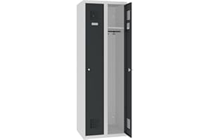 ‎STEINBOCK Steinbock Spind bodenstehend | 2 Abteile | HxBxT 180 x 60 x 50 cm | abschließbar | Zylinderschloss | Anthrazit | Metallspind inkl. Einlegeboden, Kleiderstange, Namensschild