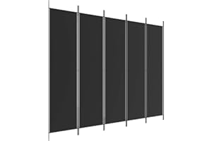 vidaXL Biombo Divisor de 5 Paneles Separador Decoración Habitación Dormitorio Oficina Pantalla Privacidad Pared Plegable de Tela Negro