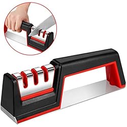 Vegena 3-en-1 Aiguiseur, Aiguiseur de Couteaux Manuel, Aiguiseur de Cuisine Professionnel pour Couteaux Ménagers de Toutes Tailles Base Anti-dérapante