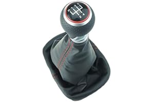 Do!LED Schaltknauf Schaltsack (rote Naht) 12-13 mm Durchmesser 5 Gang - Roter Ring/Silber Ring kompatibel mit VW Golf 2 II 3 III Polo 6N 35i 3A + Befestigungsschelle