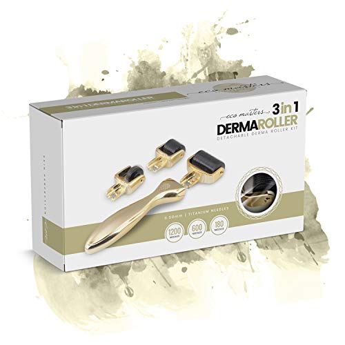 Dermaroller 3 en 1 de Eco Masters - Reduce Las Imperfecciones, Arrugas, Y Estrías De Forma Eficaz - 3 Cabezales Intercambiables - Tratamiento De Belleza De Lujo