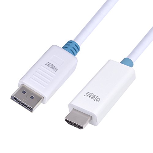 MutecPower 1 meter DisplayPort (DP) männlich auf HDMI männlich Kabel – 4K Ultra HD – Weiß – 1m +Mit 3 Kabelbinder - 4