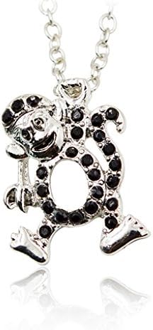Monkey Necklace Silver Plated Black Swarovski Elements Crystal Necklace Pendant for Childrens