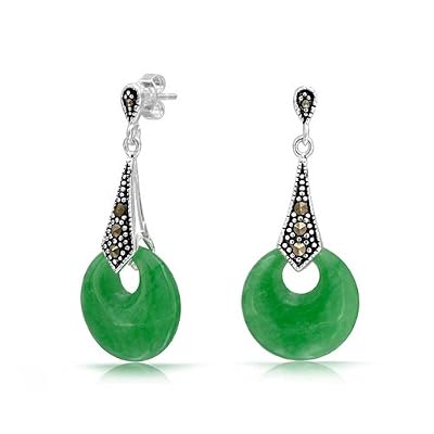 Bling Jewelry Pendentif en argent marcassite teint en vert jade Boucles d'oreille