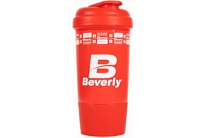 BEVERLY NUTRITION Beverly Mezclador Shaker 500 ml | Rejilla anti grumos | Con dosificador de polvo | Cierre hermético anti derrame (ROJO)