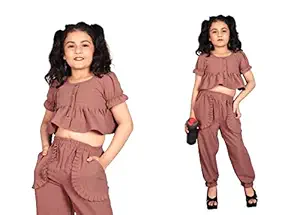 Kids Girls Western Dress Top and Pant (Dark Slamon, 5-6 Years)