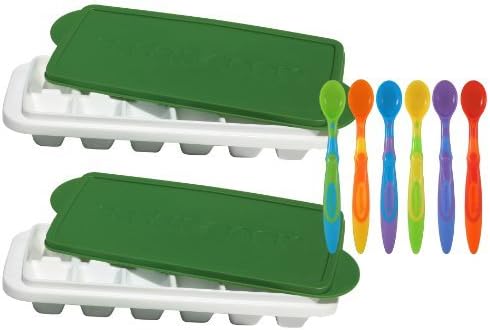 Fresh Baby So Easy Baby Food and Breast Milk Trays 2-Pack with 6-Pack Soft Tip Infant Spoons