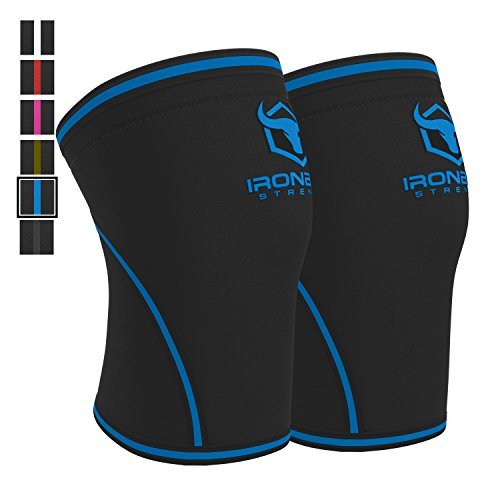 Iron Bull Strength Genouillères 7mm (1 Paire) pour Haltérophilie, Musculation, Crossfit, Fitness - Protège-Genou, Manchon, Bandage, Support (S, Noir/Bleu)