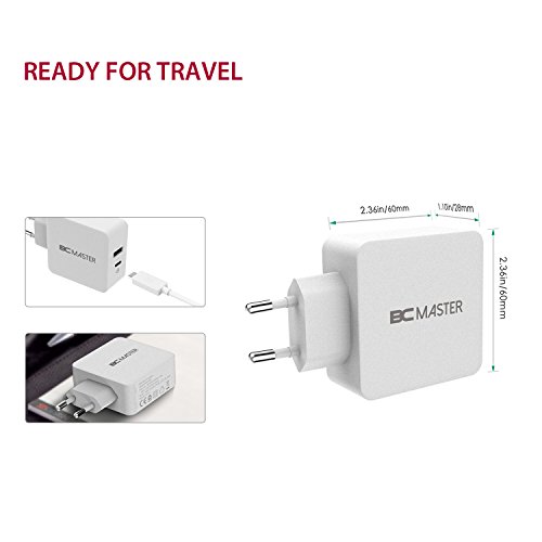 USB-C USB Ladegerät, BC Master Quick Charge 3.0 34.5W 2 Port Schnellladegerät (USB-A+Typ-C Port)für Samsung,Iphone,LG G5,HTC 10,New Macbook,Google Chromebook und Mehr – Weiß(mit USB Kable) - 4