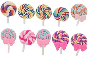 PSSOPP 10 Piezas Flatback Clay Lollipop Decoración Slime Charms Polímero Surtido Color Lollipop para DIY Scrapbooking Adorno, Phonecover Hair Clip Home Decor Craft