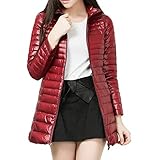 iHENGH Vorweihnachtliche Karnevalsaktion Damen Herbst Winter Bequem Mantel Lässig Mode Jacke Frauen Leichtgewichtige Packable Daunenmantel Stehkragen Lange Daunenjacke