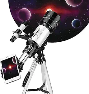 JUKKRE Telescope for Kids& Beginners, 70mm Aperture 300mm Astronomical Refractor Telescope, Tripod& Finder Scope- Portable Travel Telescope with Smartphone Adapter