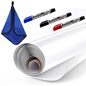 Whiteboard Sticker Paper Sheets, Easy Peel and Stick Dry Erase Contact Paper Upgrade 11 Ft Extra Wide, Self Adhesive Wall Paper Roll for Classroom, Planning, Office, Kid Painting, 3 Dry Erase Markers