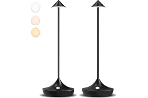 Moslumin Lampe de chevet LED tactile sans fil, 2PCS lampe de table 6000mAh rechargeable usb, metal, design modern, lumiere bureau batterie pour interieur, exterieur, terrasse, restaurant (noir)