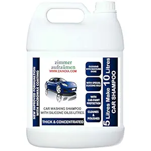 Zimmer Aufraumen 5L Car Wash Shampoo @ Rs.99/ lit. HEAVY DUTY with Silicone Oils & Micro Wax Coating Technology. 5 liters MAKE 10 liters. 2X ULTRA THICK & CONCENTRATED. Conditions Car Color- Saves Fading.