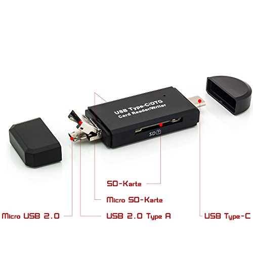 Saxonia SD TF Kartenleser 3 in 1 OTG USB-A / Micro USB / USB-C Adapter Stick Card Reader Schwarz - 3