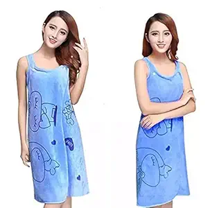 ADDAX MART Microfibre Soft Cotton Bathrobe for Girls & Women || Bath Robe Towel for Women ||Quick Dry Dress Towel for Ladies (Blue)