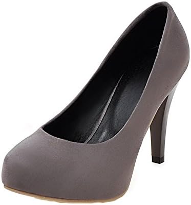 Odomolor Women's High-Heels Frosted Solid Pull-On Round-Toe Court Shoes, Gray, 37