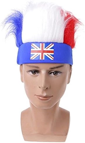 World Cup Caps Hats with Wig Hair, Football Headband National Flag Headwear for Soccer Fans(England)