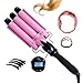 Produktbild SLTG Lockenstab einstellbare Temperatur, lockige professionelle Walze, Styling-Tool, mit Flüssigkristallanzeige Turmalin Keramik, für lange und kurze Haare, 3 Barrel Waver Curling Edge Hersteller Lockenwickler Zange (28 mm)